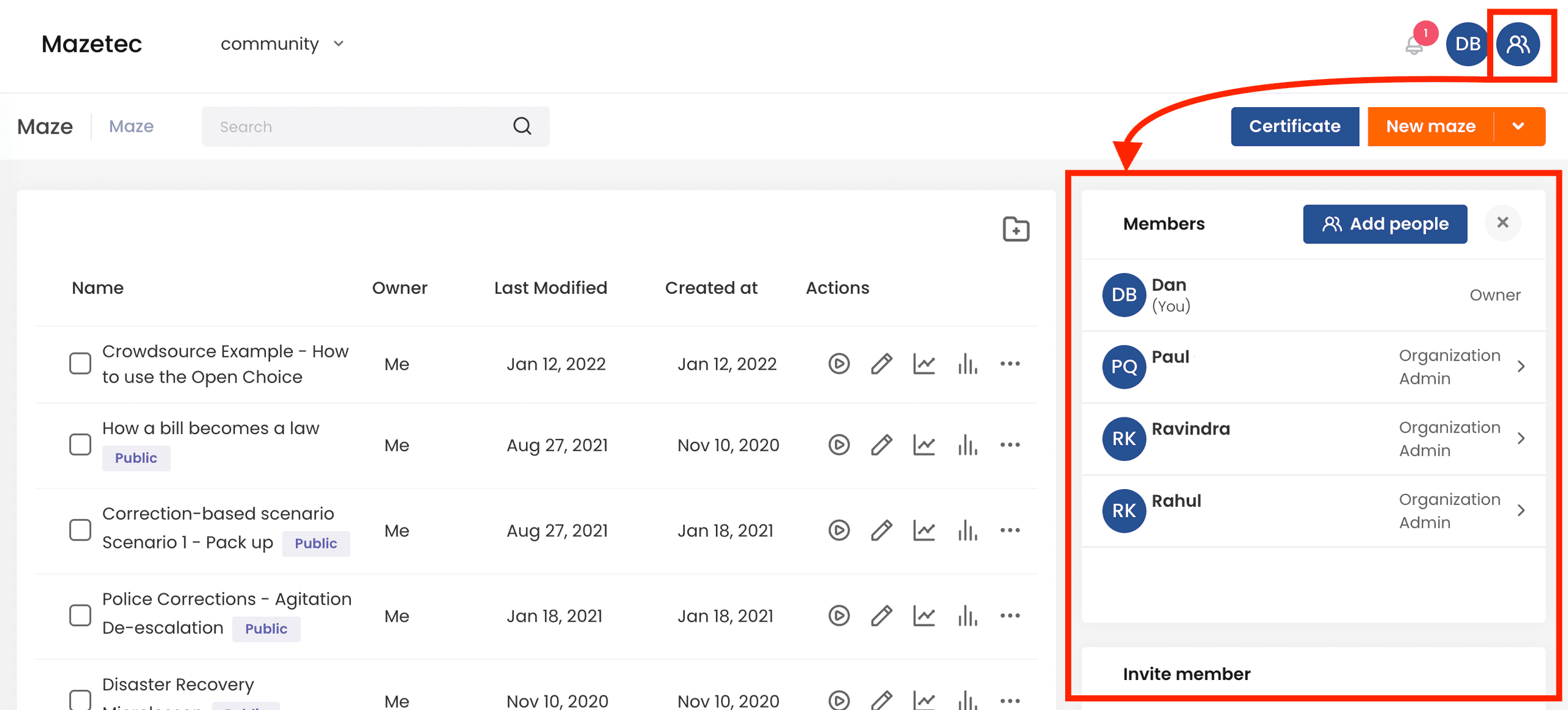 Dashboard Teams View