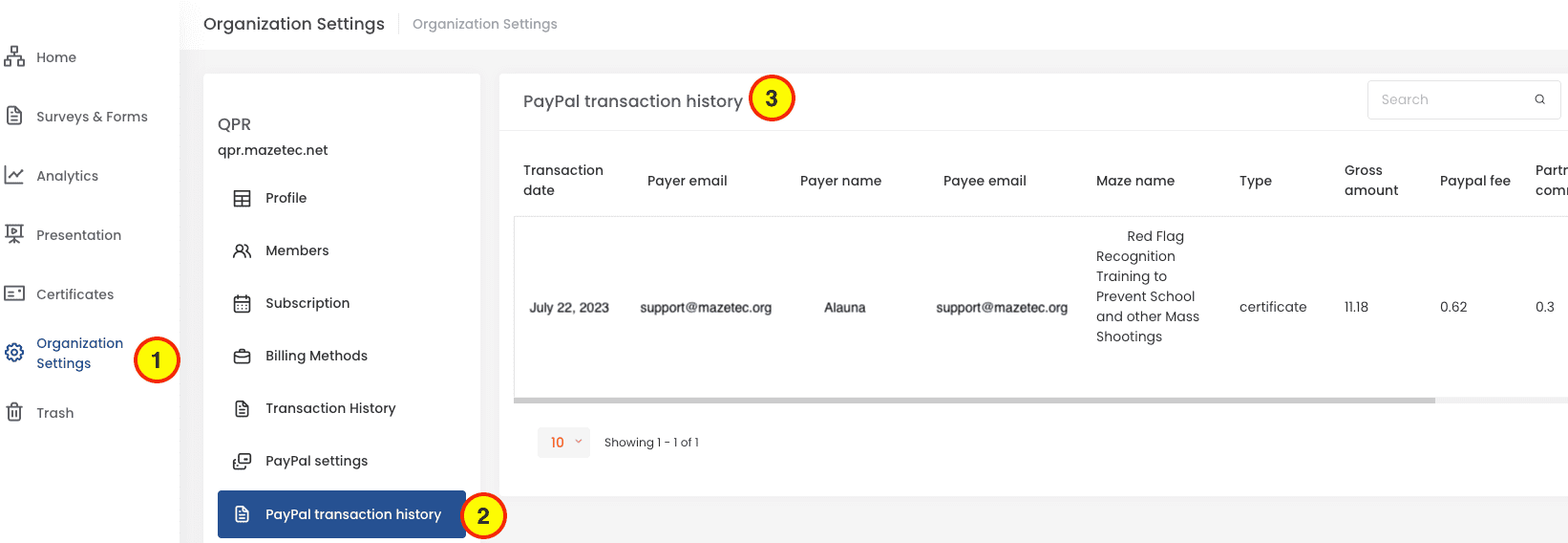 PayPal transaction history